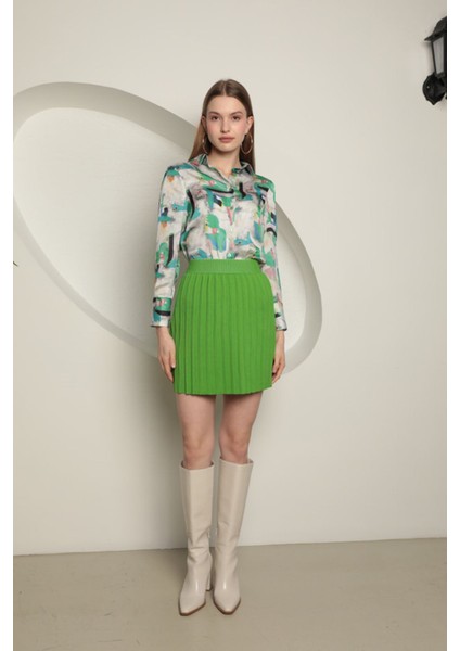 Triko Kadın Pileli Etek-Yeşil modelleri