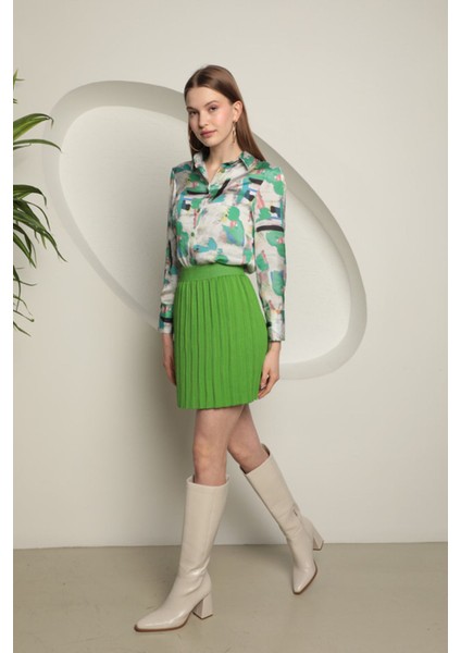 Triko Kadın Pileli Etek-Yeşil fırsatları