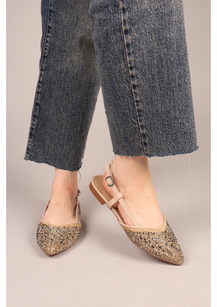 Zany Taşlı Hasır Babet Platin