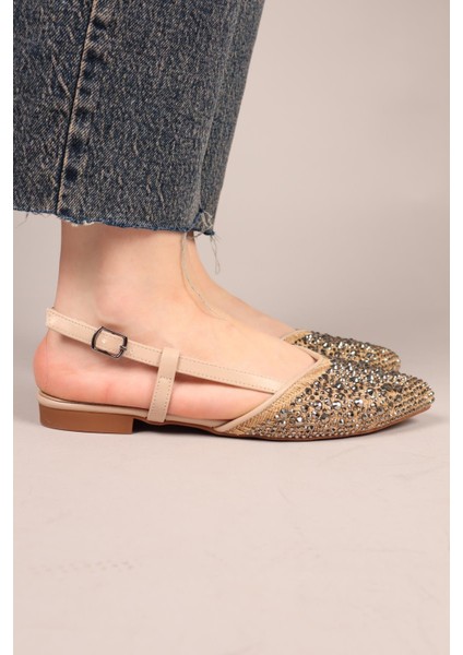 Zany Taşlı Hasır Babet Platin