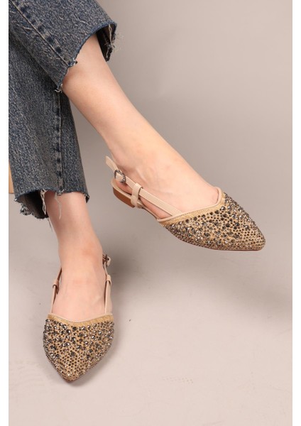 Zany Taşlı Hasır Babet Platin