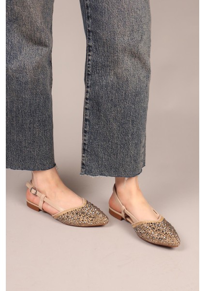 Zany Taşlı Hasır Babet Platin