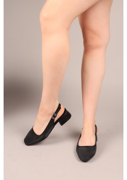 Jubily Lazerli Arkası Açık Topuklu Ayakkabı Siyah