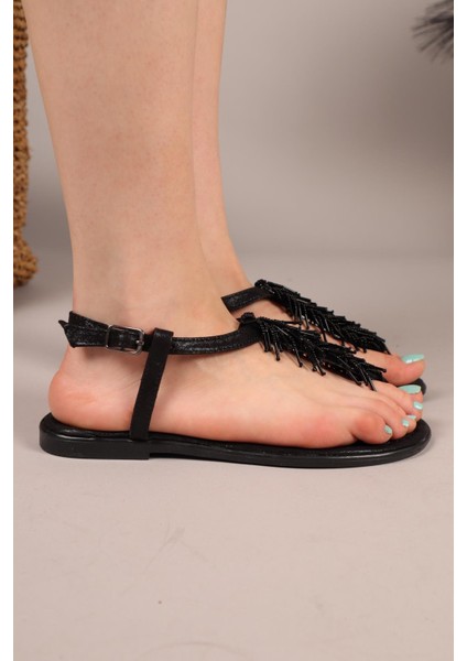 Floppy Sarkıt Boncuklu Parmak Arası Sandalet Siyah fırsatları