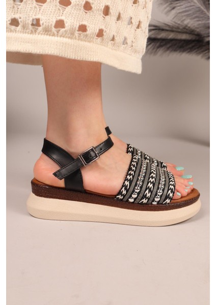Plat Örgü Sandalet Siyah modelleri