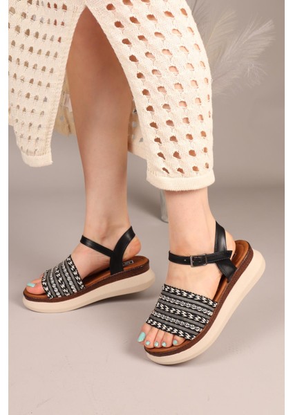 Plat Örgü Sandalet Siyah fırsatları