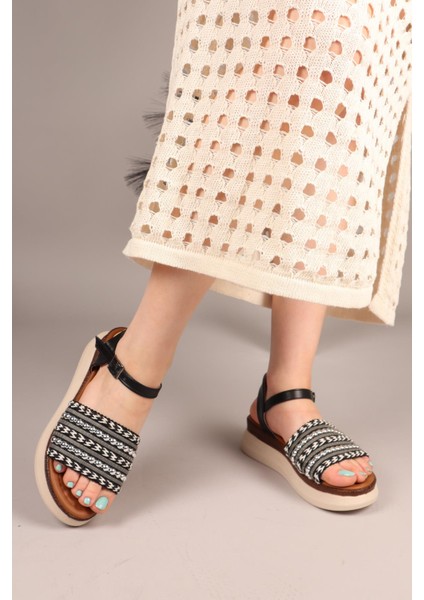 Plat Örgü Sandalet Siyah indirimleri