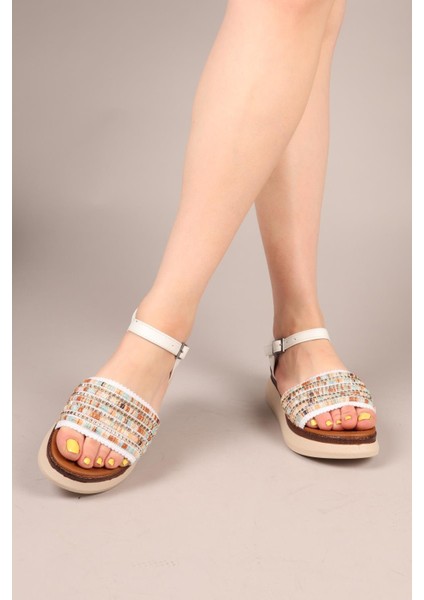 Woven Kalın Taban Sandalet Beyaz modelleri