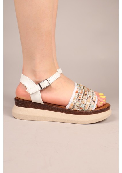Woven Kalın Taban Sandalet Beyaz fırsatları