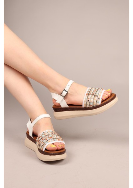 Woven Kalın Taban Sandalet Beyaz indirimleri