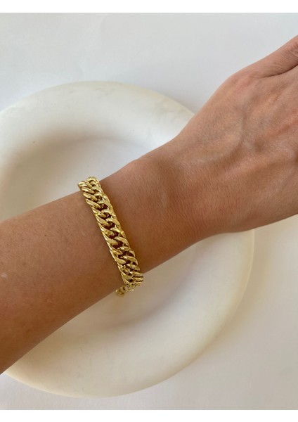 Özel Seri Xuping Simli Kalın Zincir Model Gold Bileklik