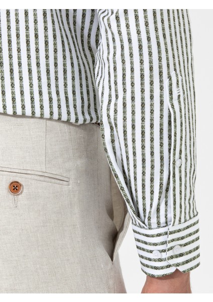 Erkek Haki Slim Fit Uzun Kollu Gömlek 50255606-VR027