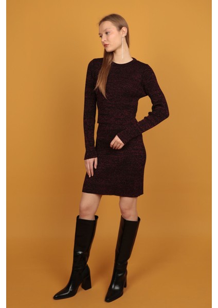 Simli Triko Kadın Etek-Kırmızı fırsatları