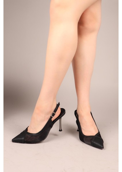 Boreas Tül Cilt Garnili Siyah Stiletto Siyah