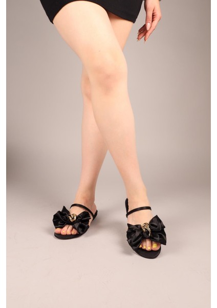 Hush Fiyonklu Saten Terlik Siyah