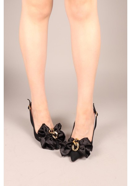 Bow Fiyonklu Saten Stiletto Siyah modelleri
