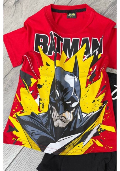 Batman Baskılı Kırmızı Tişört ve Siyah Şort Yazlık Çocuk Takım fiyatları