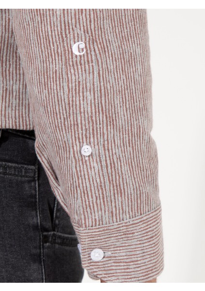 Erkek Bordo Slim Fit Uzun Kollu Gömlek 50255618-VR014