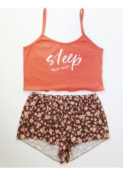 Çiçek Desenli Baskılı Şort Takım