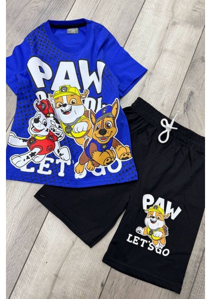 Paw Patrol Baskılı Mavi Tişört ve Siyah Şort Yazlık Çocuk Takım