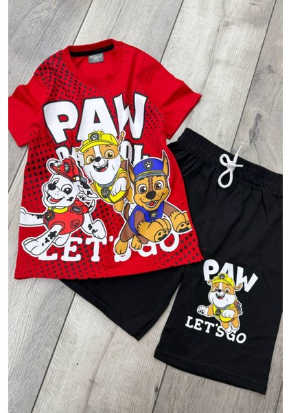 Paw Patrol Baskılı Kırmızı Tişört ve Siyah Şort Yazlık Çocuk Takım fiyatları