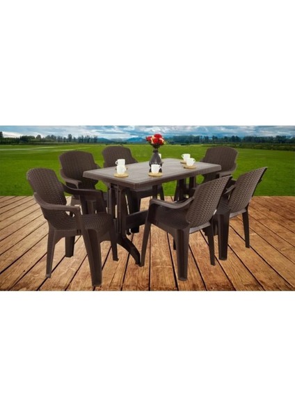 Zeugma 70X120 Golf Koltuk 6 Kişilik Masa Takımı Kahverengi