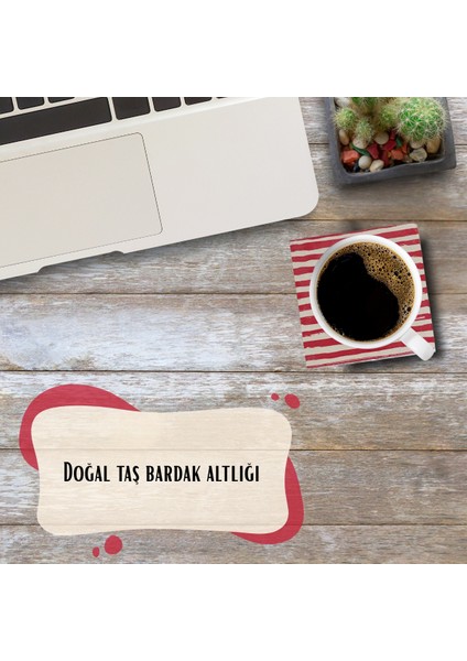 Renkli Çizgili Taş Bardak Altlığı- 4’lü Set