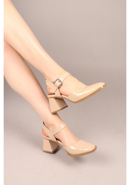 Moros Küt Burunlu Rugan Topuklu Ayakkabı Ten indirimleri