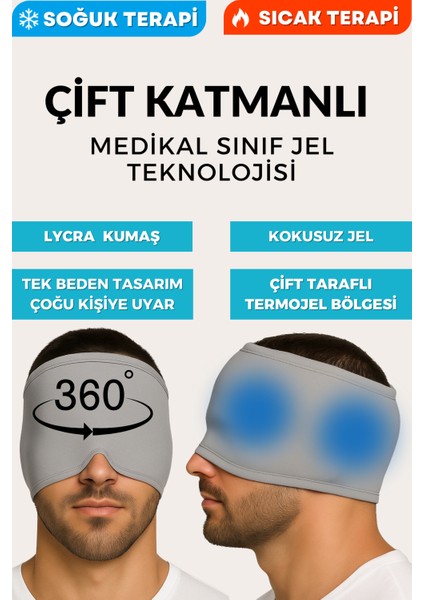Başlık Şapka, Çift Katmanlı Soğuk ve Sıcak Terapi Medikal Jel (Gri)