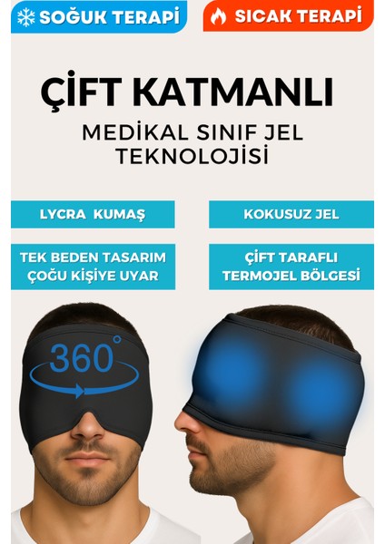 Mıgren ve Baş Agrısı Giderici Başlık Şapka, Çift Katmanlı Soğuk ve Sıcak Terapi Medikal Jel (Siyah)