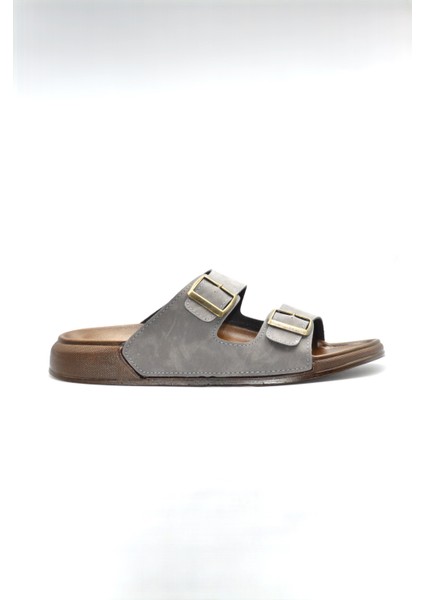 Erkek Gri Çift Bantlı Anatomik Günlük Terlik