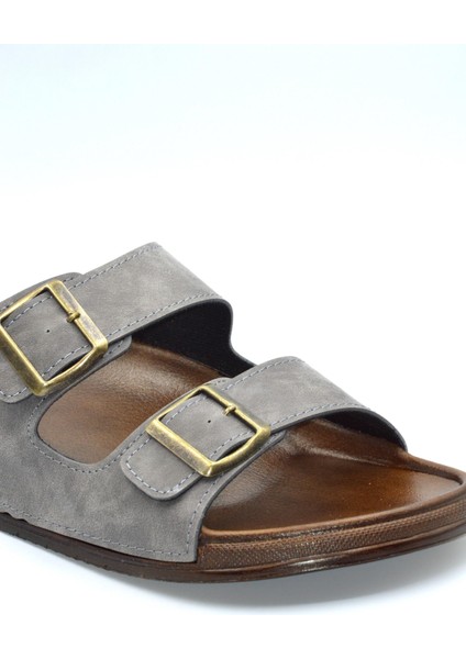 Erkek Gri Çift Bantlı Anatomik Günlük Terlik modelleri
