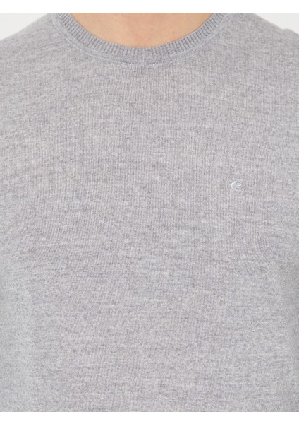 Erkek Açık Gri Slim Fit Bisiklet Yaka Basic Triko Kazak 50257398-VR001