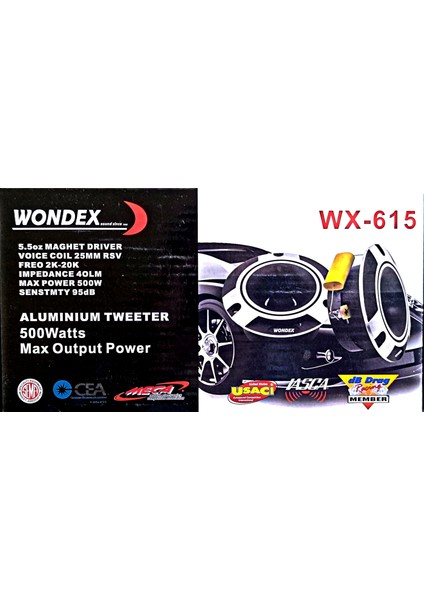 Wondex Doom Tweeter 10CM 500WATT 100RMS Kalın Mıknatıslı Profesyonel (1 Çift)Gri