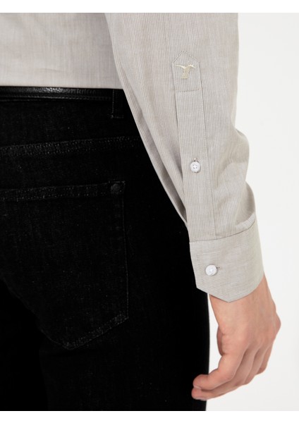 Erkek Haki Slim Fit Uzun Kollu Gömlek 50253916-VR027