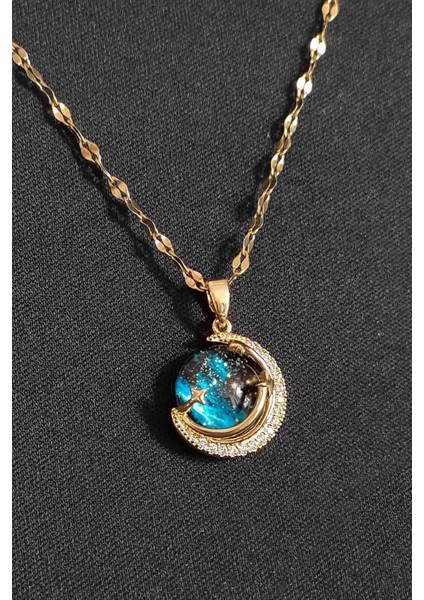 Kadın Paslanmaz Çelik Gold Zirkon Taşlı Gökyüzü Kolye ve Fiyonk Yüzük Set modelleri