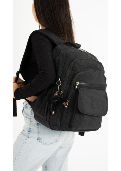 Fcstore Krinkıl Kumaş Suya Dayanıklı Büyük Boy Siyah Klinkır Sırt Çantası/laptop Seyahat Okul Çanta