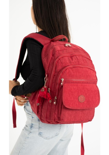 Fcstore Krinkıl Kumaş Suya Dayanıklı Büyük Boy Kırmızı Klinkır Sırt Çantası/laptop Seyahat Okul