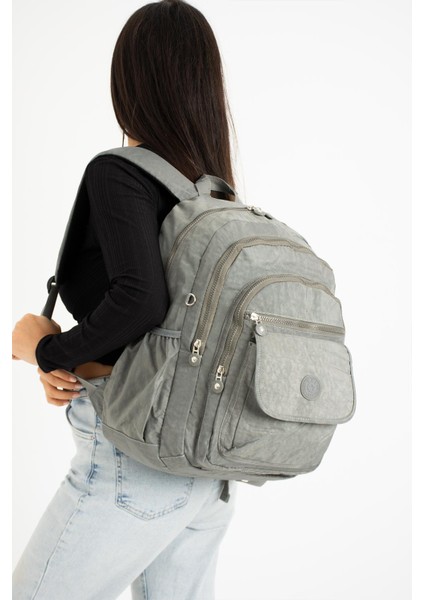 Fcstore Krinkıl Kumaş Suya Dayanıklı Büyük Boy Gri Klinkır Sırt Çantası/laptop Seyahat Okul Çanta