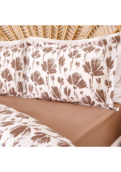 Soft Lily Çift Kişilik Nevresim Takımı - Ekru / Kahverengi