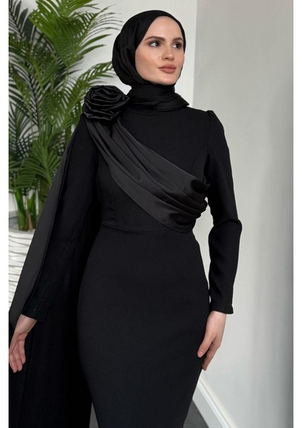 Castilya Pelerinli Omzu Gül Abiye Black fırsatları