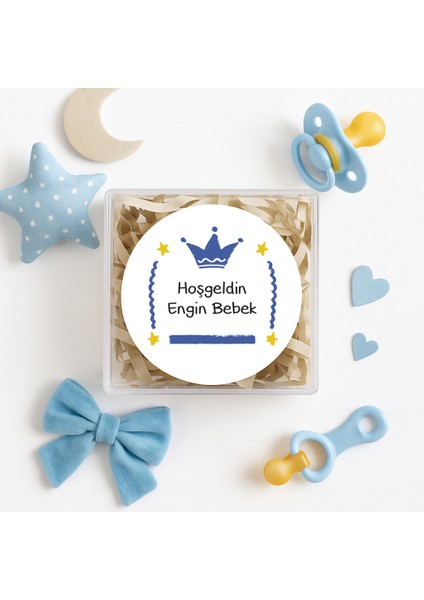 4 cm Kişiselleştirilebilir Hoşgeldin Bebeğim Temalı 24 Adet Etiket Model-8