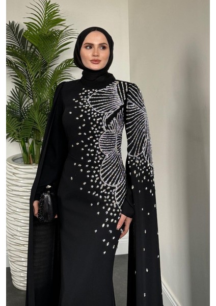 Carla Yandan Taşlı Abiye Siyah modelleri