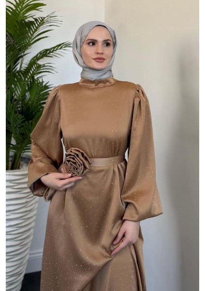 Margherita Taşlı Balon Kol Abiye Cappucino modelleri