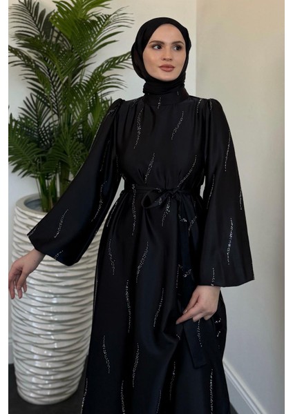 Kaitlyn Taşlı Abiye Siyah