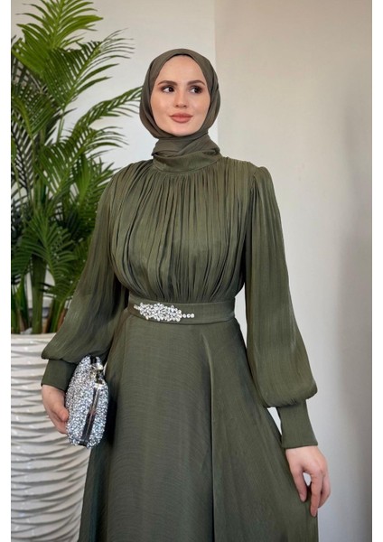 Molinna Beli Taşlı Janjan Abiye Haki modelleri