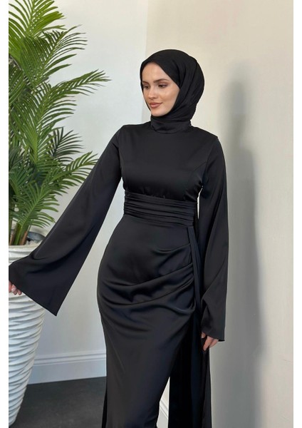 Arabella Pelerinli Saten Balık Abiye Siyah modelleri