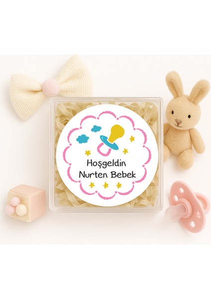 4 cm Kişiselleştirilebilir Hoşgeldin Bebeğim Temalı 24 Adet Etiket Model-5