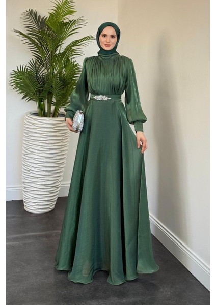 Molinna Beli Taşlı Janjan Abiye Zümrüt modelleri