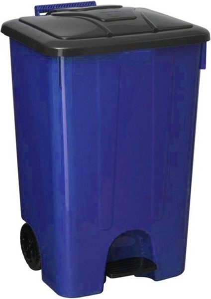 SY-4265 Mavi 85 Lt Köşeli Pedallı Tekerlekli Çöp Kovası